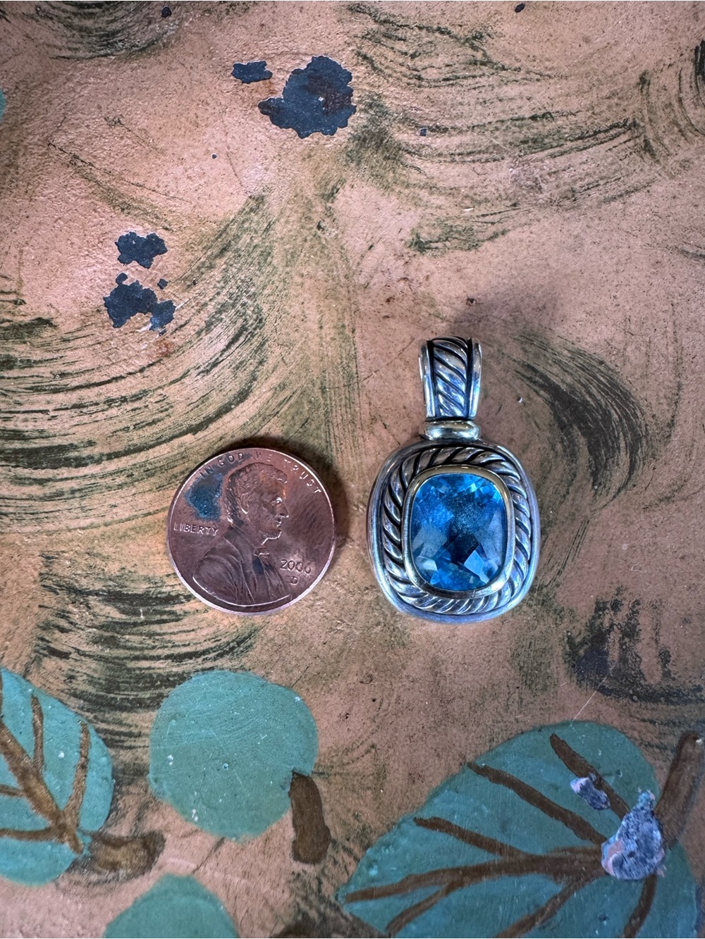 David Yurman Blue Topaz Cable Frame Pendant Necklace - Blue Silver - Picture 6 of 7